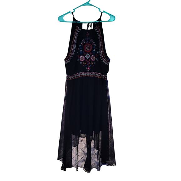 My Michelle Black Sleeveless Hi-Low Dress w/ Front Embroidery - Size 15 Juniors - Picture 1 of 7